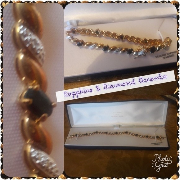 NWOT Tennis Bracelet 18kt Gold Sapphire Diamond - Picture 2 of 6